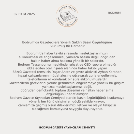 Bodrum’da Gazetecilere Yönelik Saldırı Basın Özgürlüğüne Vurulmuş Bir Darbedir 5 BGYC 02Ekim2025